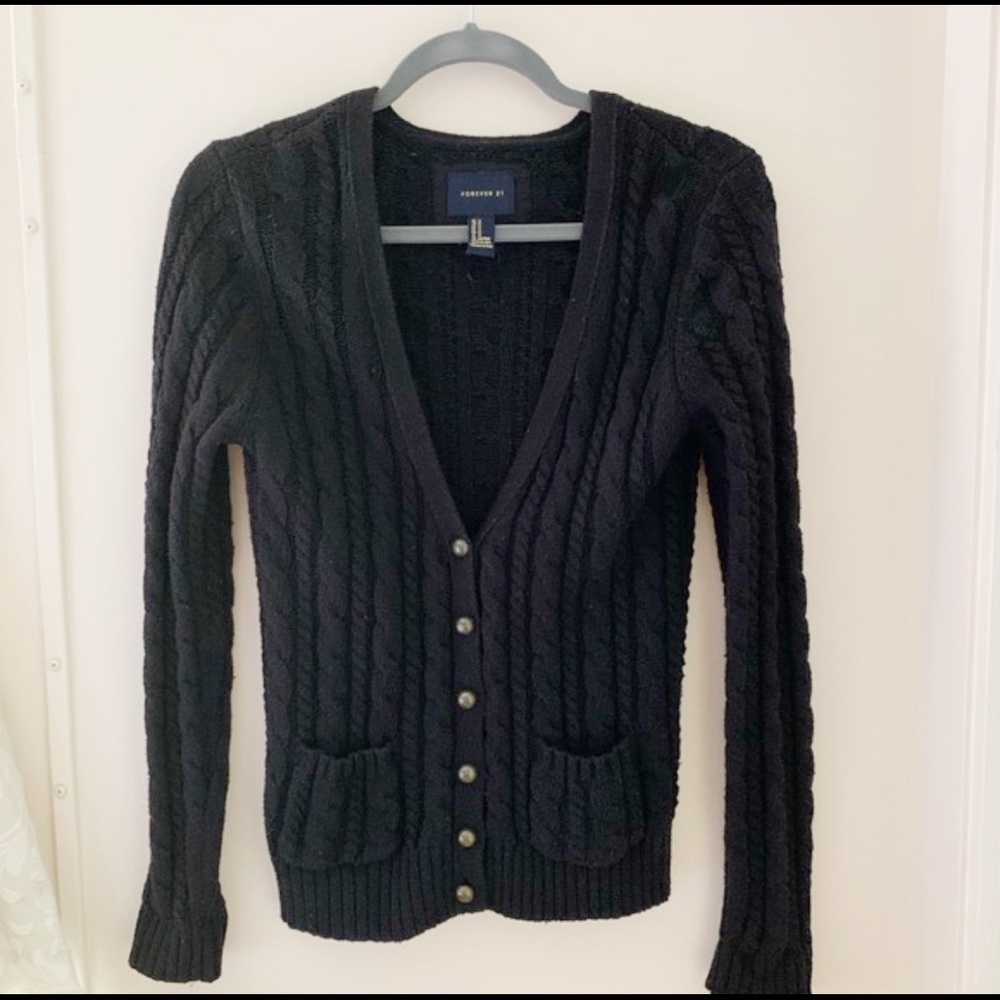 Black Forever 21 Chunky Cable Knit Cardigan